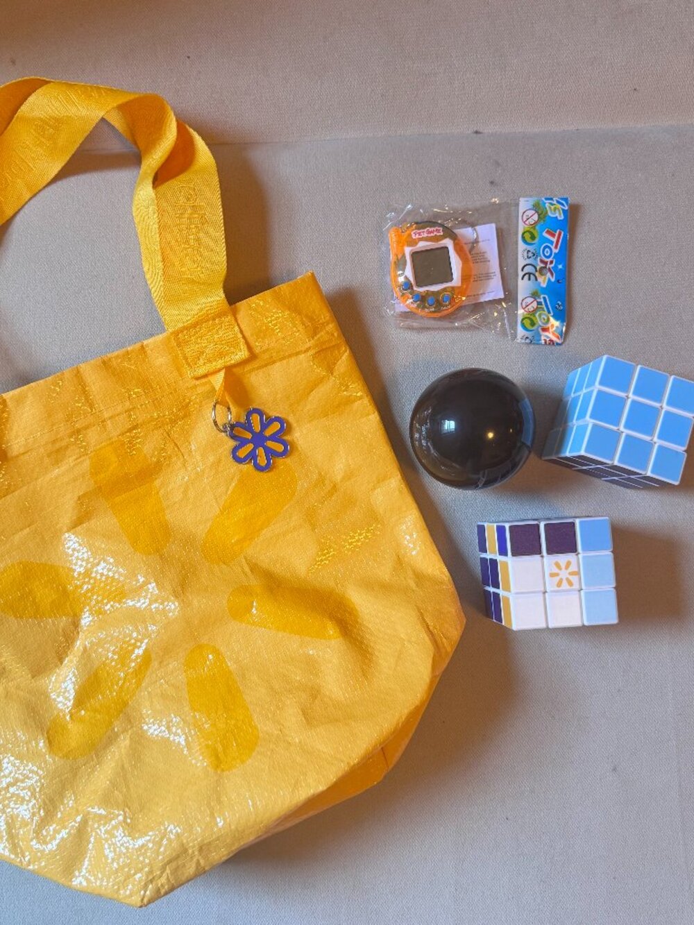 Walmart Reusable Bag of Nostalgic Toys - Pet Game, Magic 8 Ball, 2x Rubix Cube